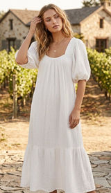 XiRENA Sofia Cotton Gauze Midi Dress White Size S Small Boho Puff Sleeve Ruffle Photo 0