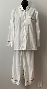 J.Crew XXS White Pajama Set Cotton Piping Long Sleeve Sleepwear Loungewear Photo 0