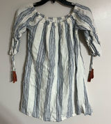 Altar'd State White Blue Striped 100% Linen Mini Dress Off Shoulder Size Small Photo 0