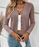 Lilac V-Neck Cropped Knit Cardigan Photo 0