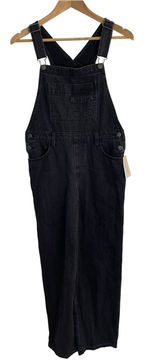 Universal Thread Black Denim Wide-Leg Overalls Button Sides Size 4 retro grunge Photo 0