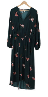 Ava & Viv Dress Womens 1X Floral Long Sleeve Dark Green V-Neck Midi Excellent Photo 0
