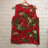 Handmade M Red Christmas Holly Sleeveless Front Pocket Snap Closure Shirt Apron Photo 0