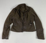 J2 Jacket Womens Medium Brown Faux‎ Leather Moto Biker Full Zip Pockets Collared Photo 0
