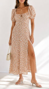 Reformation Teyana Dress Size 8 Floral Print Pink Orange Cream Photo 0