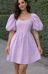 Lilac Puff-Sleeve Square Neck Mini Dress Photo 0