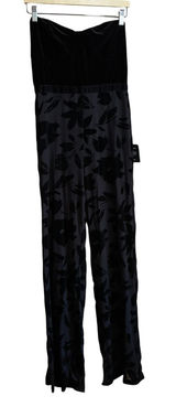NWT Lulus black velvet strapless jumpsuit floral women's size large formal wear Photo 0