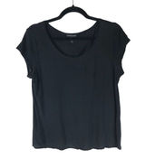Eileen Fisher Womens Black Silk Scoop Neck Short Sleeve T-Shirt Minimalist L Photo 0