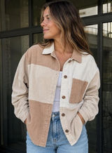 Forever 21 Cream & Tan Colorblock Corduroy Shacket Overshirt M Photo 0