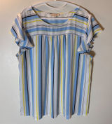 Loft Striped Flutter Sleeve Blouse Size XL Blue Yellow Photo 0
