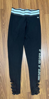 VS PINK black leggings white striped fold-over waist strappy ankle detail small Photo 0
