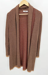 Zara Sweater Women XL Tan Black Red Long Sleeve Open Front Knit Cardigan Photo 0