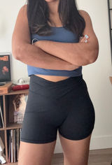 Black Crossover V-Waist High Rise Athletic Yoga Shorts Slim Fit Athleisure Photo 0