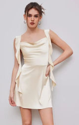 Cider Champagne Satin Cowl Neck Ruffle Mini Dress Cream Sleeveless Party S Photo 0