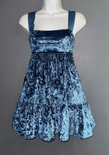 Lucy in the Sky Los Angeles Blue Velveteen Velvet Mini Dress Womens Small Photo 0
