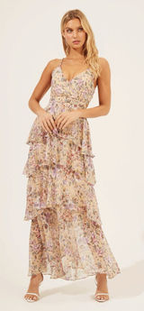 ASTR the Label Rosanna Floral Tiered Maxi Dress Small Wedding Guest Open Back Photo 0
