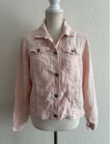Jones New York Linen Jacket Medium Pink JNY Button Up Trucker Lightweight Photo 0