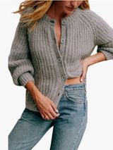 Womens Small Gray Chunky Knit Cardigan Sweater Button Front Oversized Cozy Photo 0