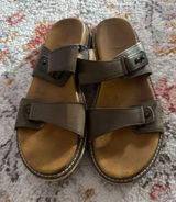 KEEN Lana Slide Leather Sandals Brown‎ Olive Womens 9 Adjustable Straps 1022591 Photo 0