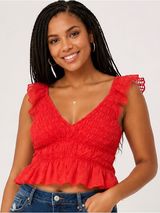 Urban Outfitters Red Ruffled Smocked V-Neck Crop Tank Size Medium Photo 0