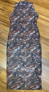 PrettyLittleThing Bodycon Dress‎ Marble Print Sleeveless Mock Neck Sheer Size 14 Photo 0