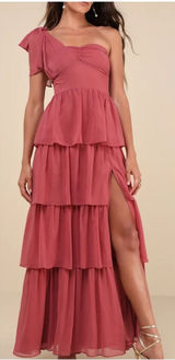 NWT Lulus Elevated Vision Rusty Rose One-Shoulder Tiered Maxi Dress Photo 0