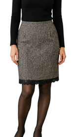 White House Black Market Skirt Size 8 Black White Pencil Lace Hem Lined Career Photo 0