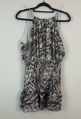 ZARA | Blue Brown Animal Print Halter Neck Smocked Chiffon Mini Dress Medium Photo 0
