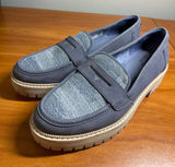 Toms Cara Platform Chunky Lug Sole Loafer Blue Denim Fabric Academia Casual W9 Photo 0