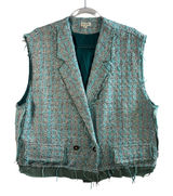 POL Tweed Vest Blazer Sleeveless Jacket Distressed Blue Cream‎ Small Oversized S Photo 0