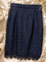 UNIQLO Navy Floral Lace Skirt |‎ Romantic Cottagecore Feminine Lace Overlay L Photo 0