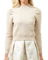 Sugarlips Large Oatmeal Beige Long Sleeve Sweater Cropped Pleated Photo 0
