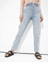American Eagle Outfitters Women’s Mom Jeans Blue Indigo Stripe Size 10 Long Photo 0