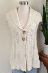 Vintage Cable‎ Knit Sweater Vest Shawl Collar Wool Blend Large Photo 0