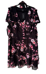 City Chic Womens Floral V-Neck Flutter Sleeve Mini Dress Black Pink XXL 24 NWT‎ Photo 0