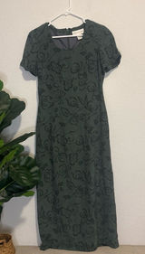 Vintage 90s casual corner empire waist dress 100% silk Green floral Photo 0