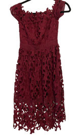 Chi‎ Chi London Midi Dress Crochet Lace Burgundy Off The Shoulder US 4 Romantic Photo 0