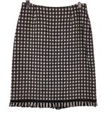 Harolds Womens Skirt Size 2 Wool Pencil Black & White Geometric Fringe Hem Photo 0