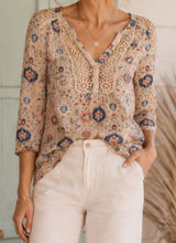 Maeve Anthropologie Stillwater Boho Henley Blouse 6 Floral Crochet Lace Top Photo 0
