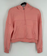 Pink Cropped Quarter Zip Hoodie‎ Fleece Lined Thumbholes Athletic Photo 0