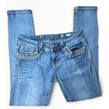 Miss Me Signature Cuffed Skinny Jeans Medium Wash Embellished Studded Size 28 Photo 0