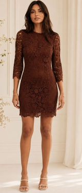 Just Me Women'S 3/4 Sleeve Open Back Floral Crochet Bodycon Mini Dress Photo 0