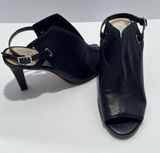 Vince Camuto Neveah Black Leather Peep-Toe Slingback Heel Sandal Silver Size 7 Photo 0