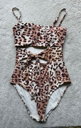 AERIE Brown and Cream Patterned One-Piece Size Small Photo 0