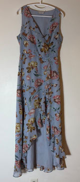 Dress Forum‎ Floral High Low Maxi Dress Surplice Neck Blue Size Medium Photo 0