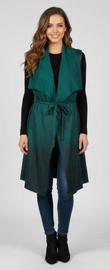 Shinestar Women Teal Ombre Open Front Long Vest Duster Tie Waist Size L Photo 0