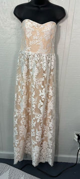 Lulus Beige with White Lace Overlay Strapless Dress Size Medium NWT Photo 0