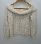 American Eagle Sweater Women Small Cream Fisherman Off Shoulder Knit Boxy Crop Photo 0