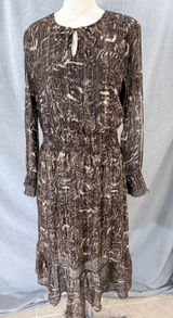Greenpoint Brown Animal Print Metallic Lurex Smocked Midi Dress 42 XL‎ Photo 0