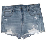 American eagle outfitters hi rise shortie denim jean shorts distressed size 10 Photo 0